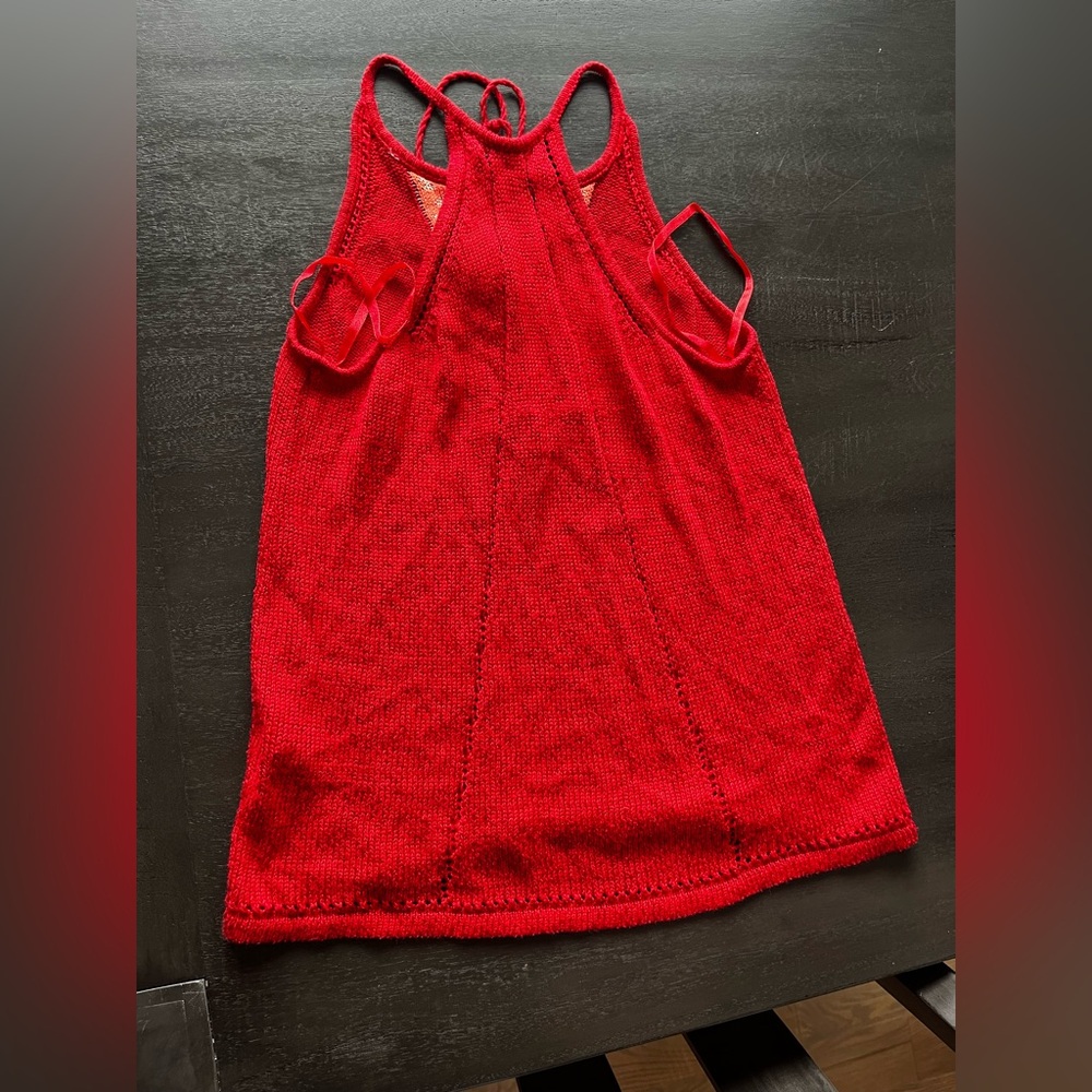 Lucky Brand Red Knit Boho Tassel Tank Top Embroidered Racerback Small Tribal - Picture 6 of 8